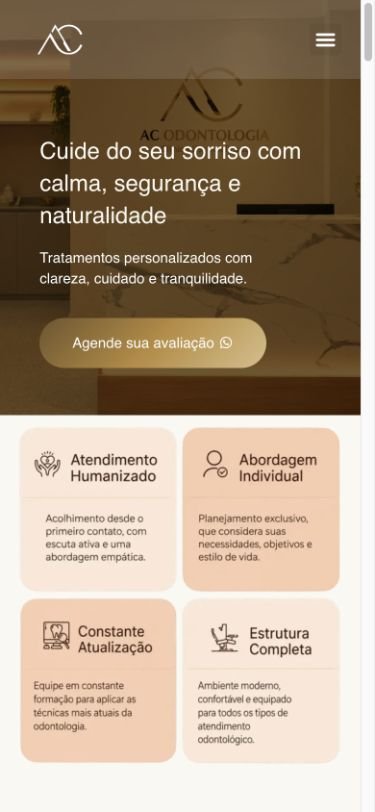 Exemplo de site desenvolvido pela VERAX — versão celular